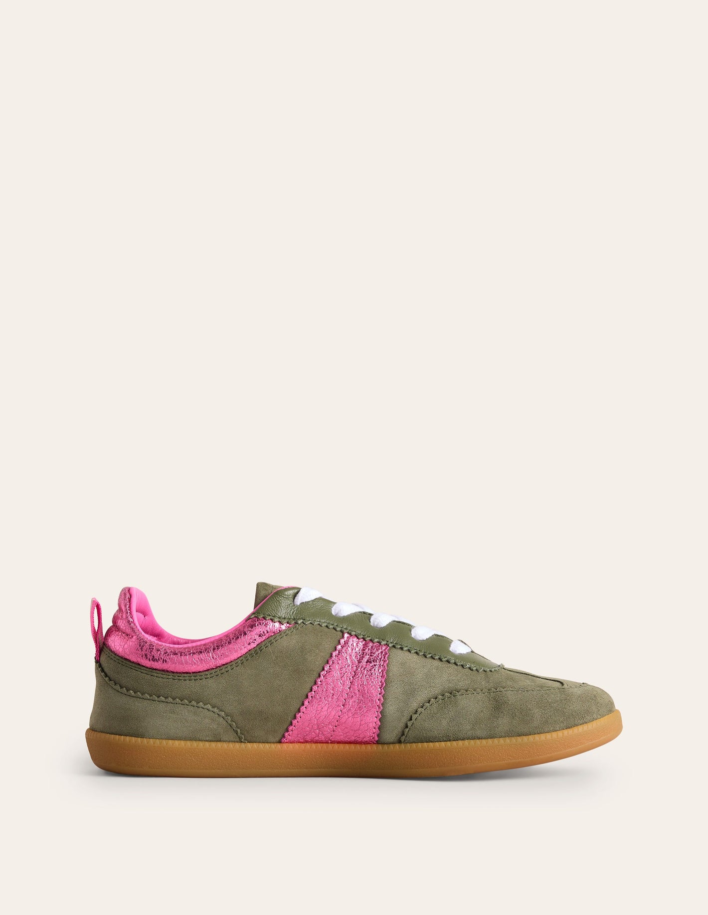 Erin Retro Tennis Trainers-Khaki/Bright Pink