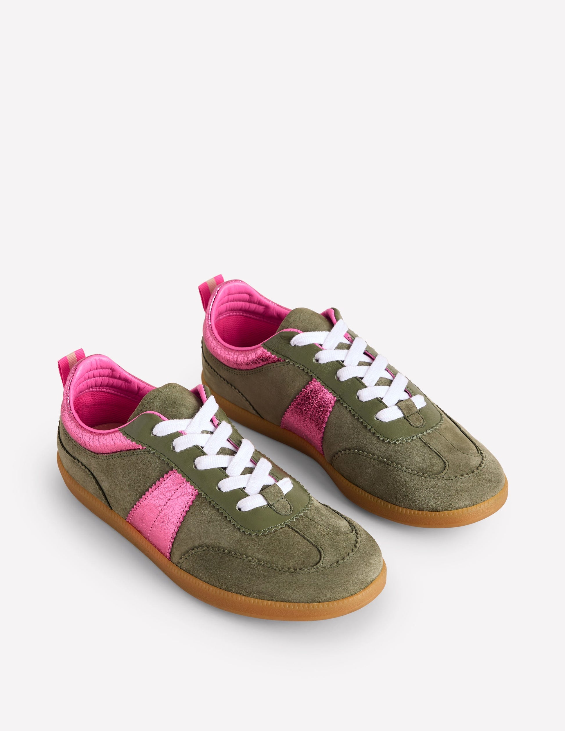 Erin Retro Tennis Trainers-Khaki/Bright Pink-3