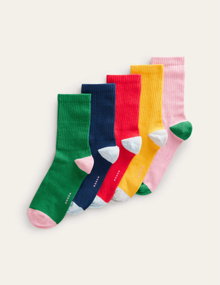5-Pack Ribbed Ankle Socks-Multi, Bold