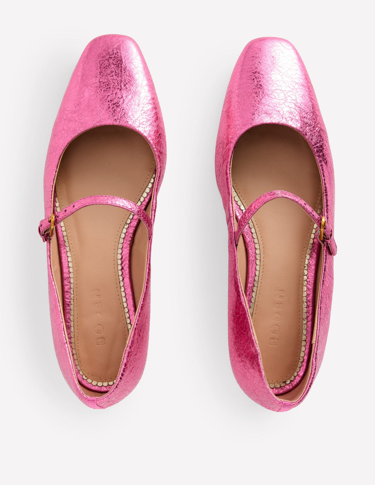 Penelope Mary Jane Flat-Pink Peacock Metallic Leather - Image 5