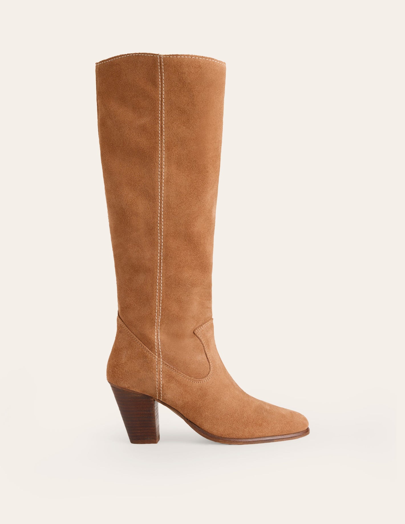 Almond Toe Heeled Knee Boots-Tan