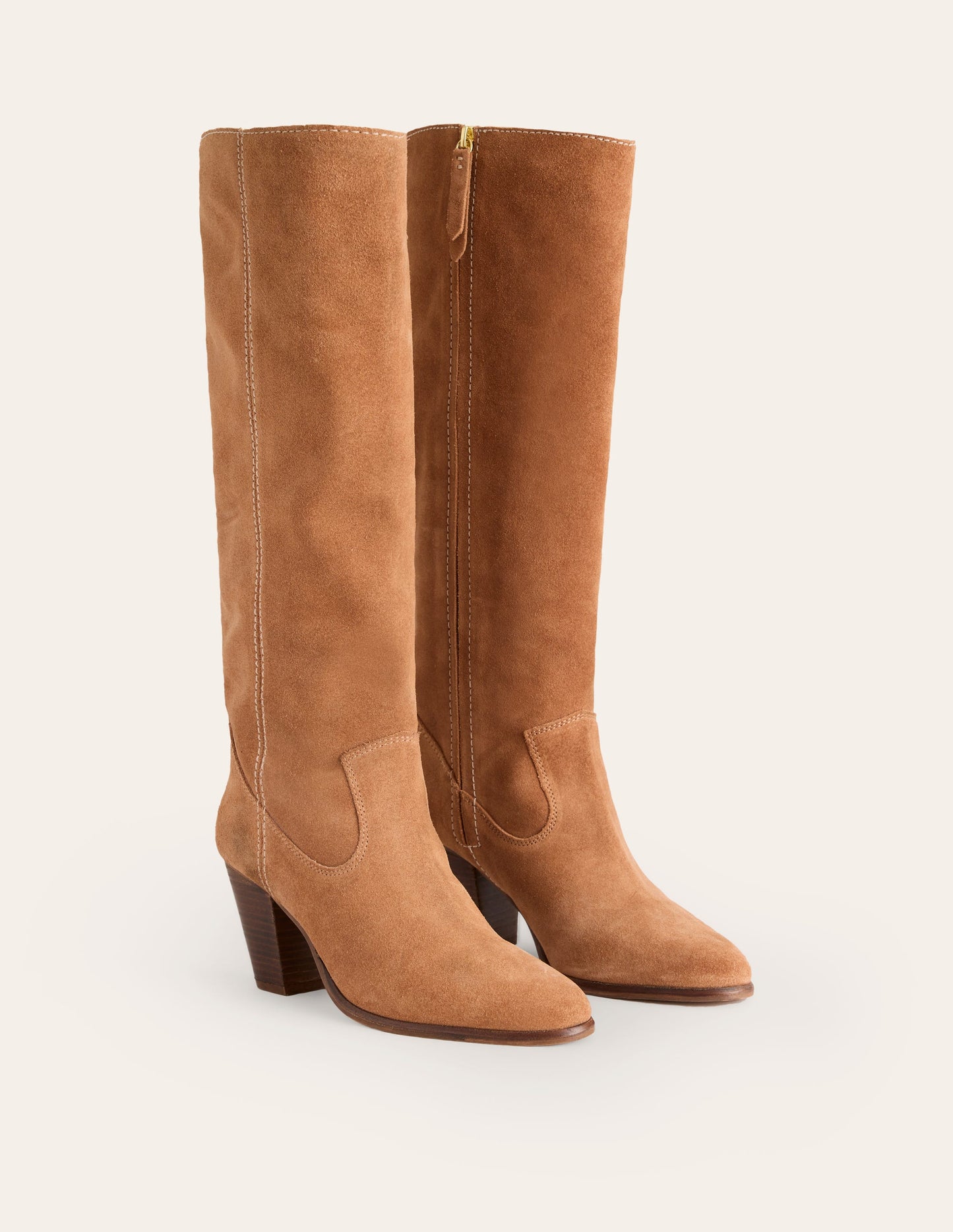 Almond Toe Heeled Knee Boots-Tan