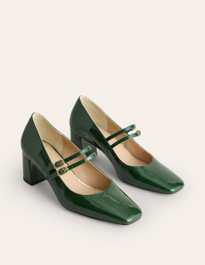 Block Heel Pump-Dark Green Patent-3