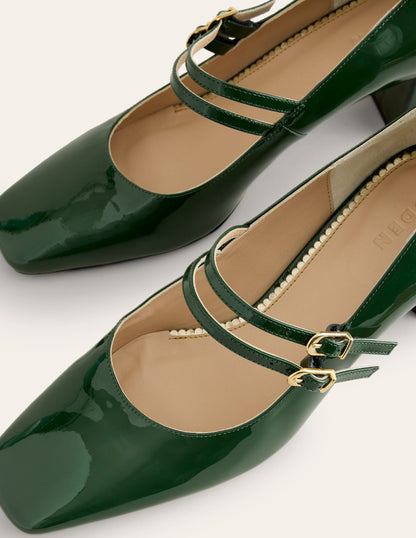 Block Heel Pump-Dark Green Patent-4