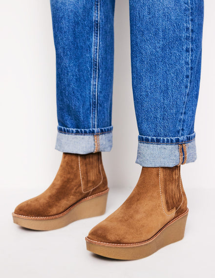 Wedge Ankle Boots-Tan