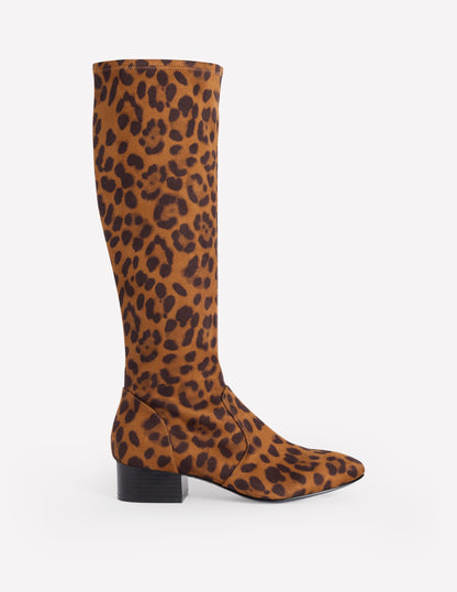 Flat Stretch Knee Boots-Leopard