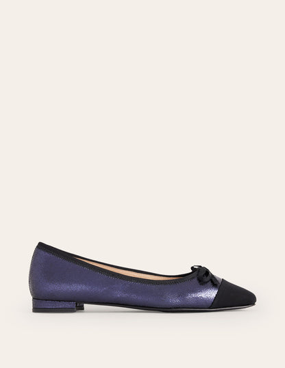 Toe Cap Ballet Flat-Navy Crackle Leather