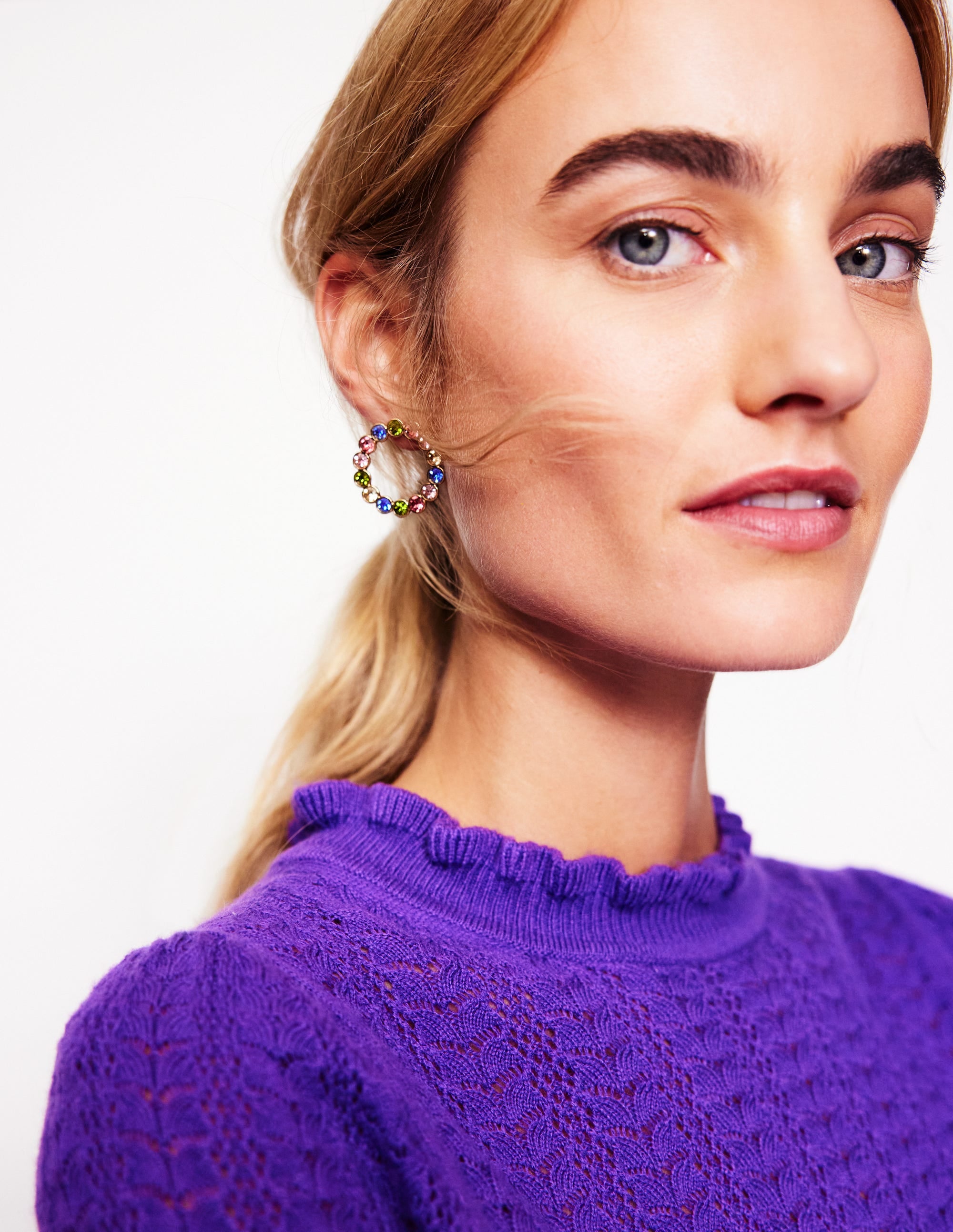 Jewel Hoop Earrings-Multi - Image 1