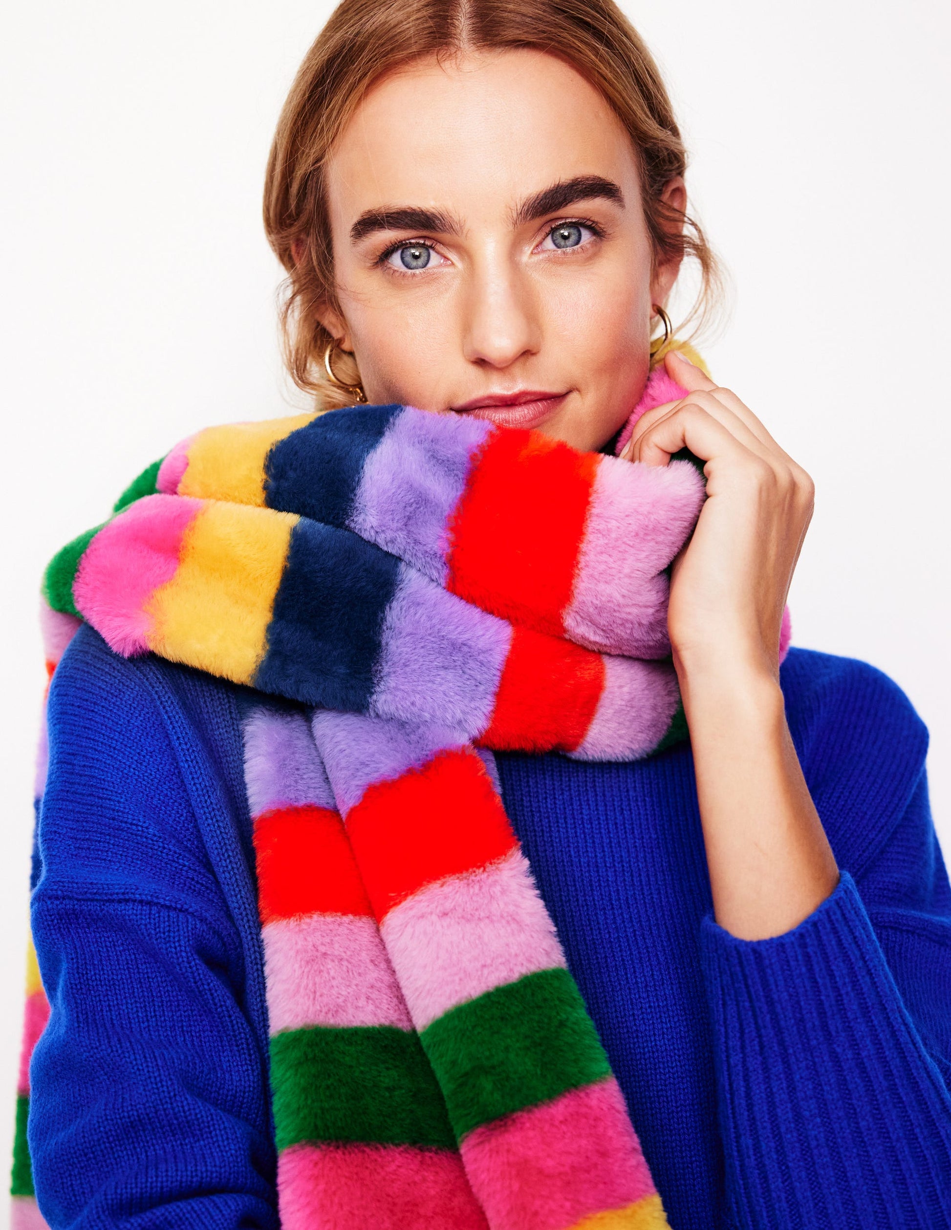 Faux Fur Stripe Scarf-Multi-1