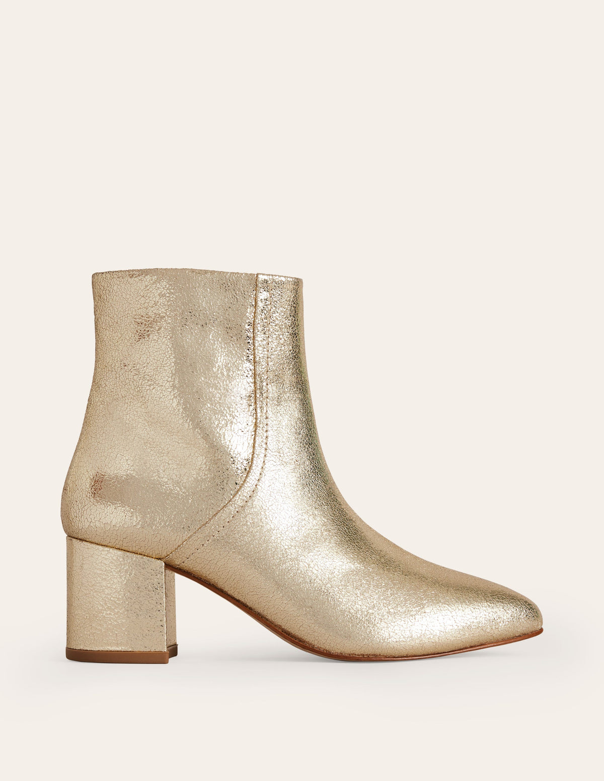 Block Heel Leather Ankle Boots-Gold - Image 2
