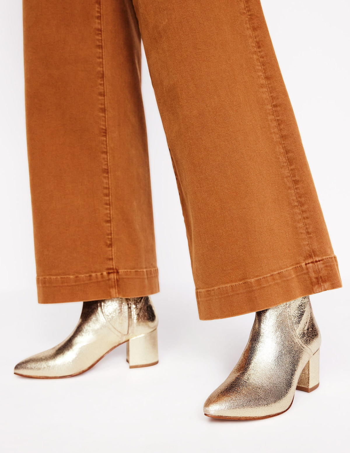 Block Heel Leather Ankle Boots-Gold - Image 1