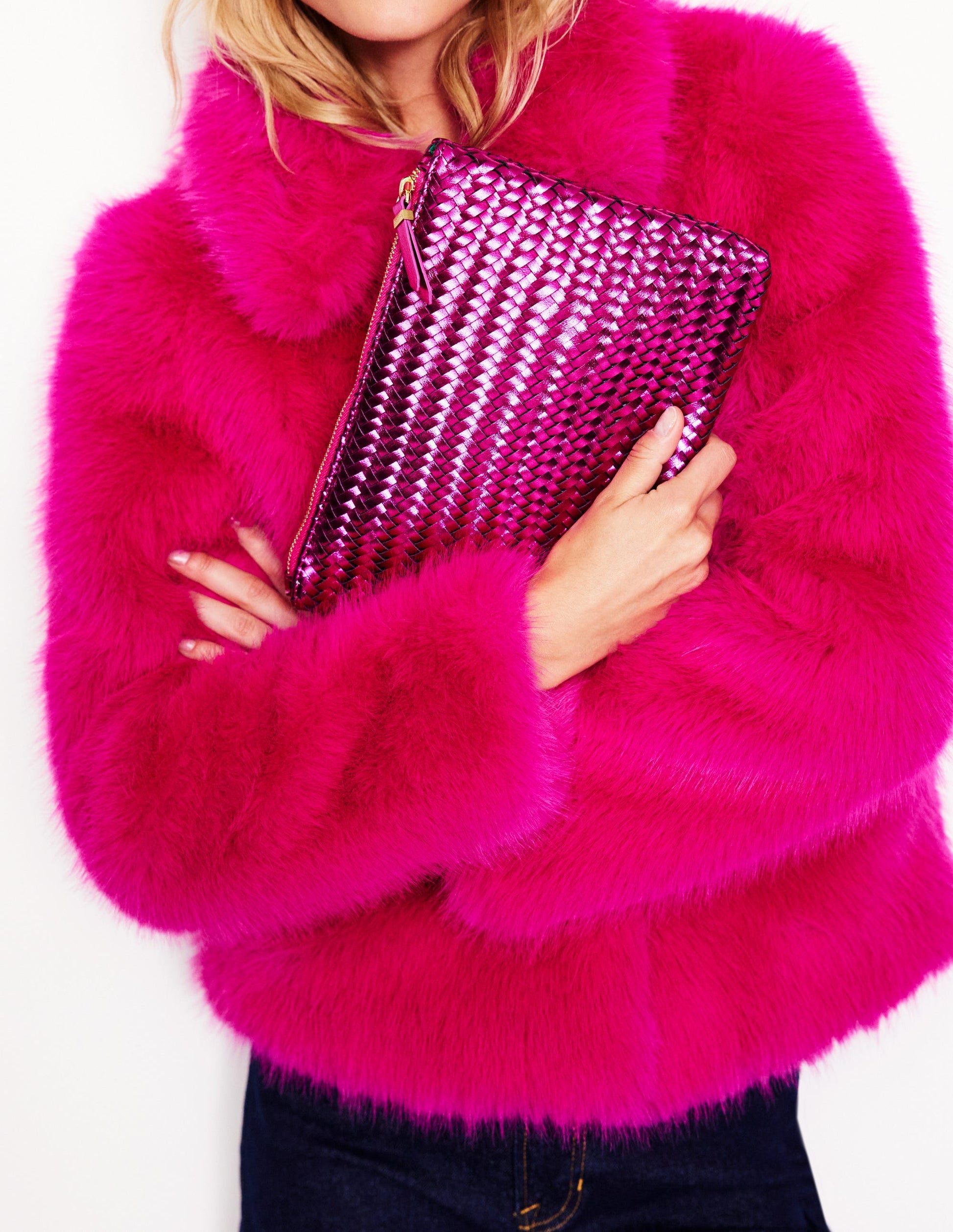 Woven Metallic Pouch-Pink Metallic-1