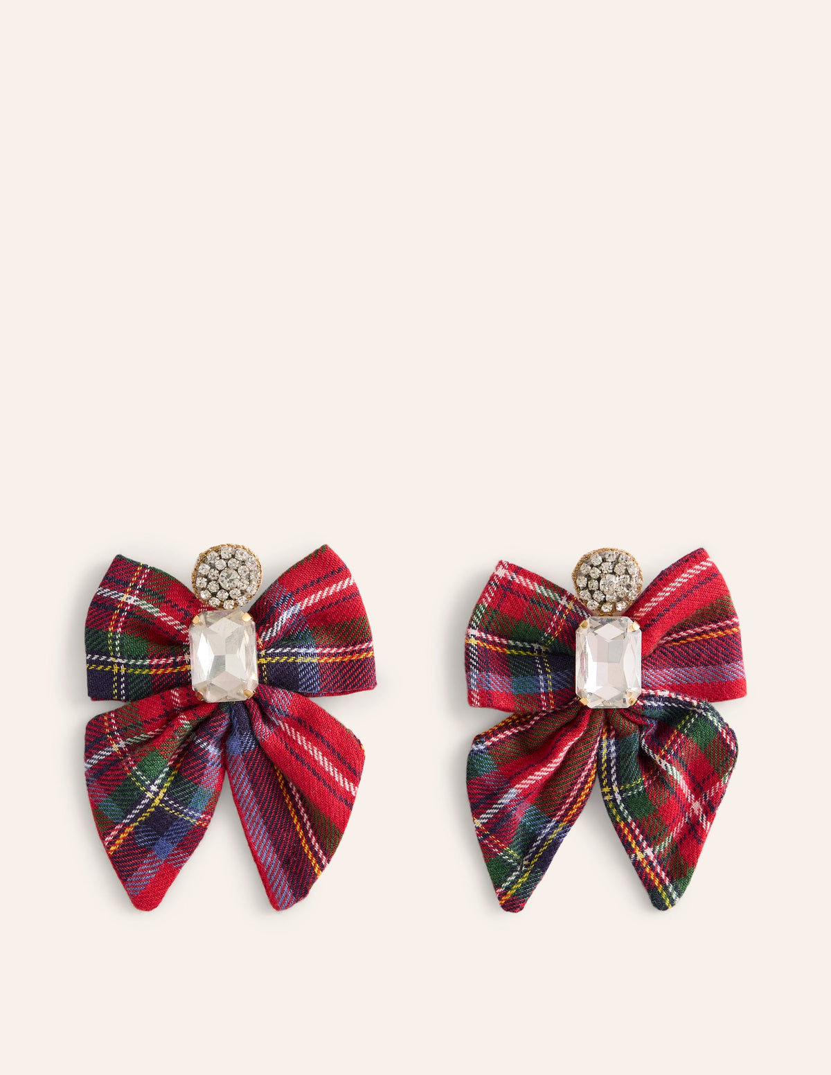 Novelty Bow Earrings-Red and Blue Check-2