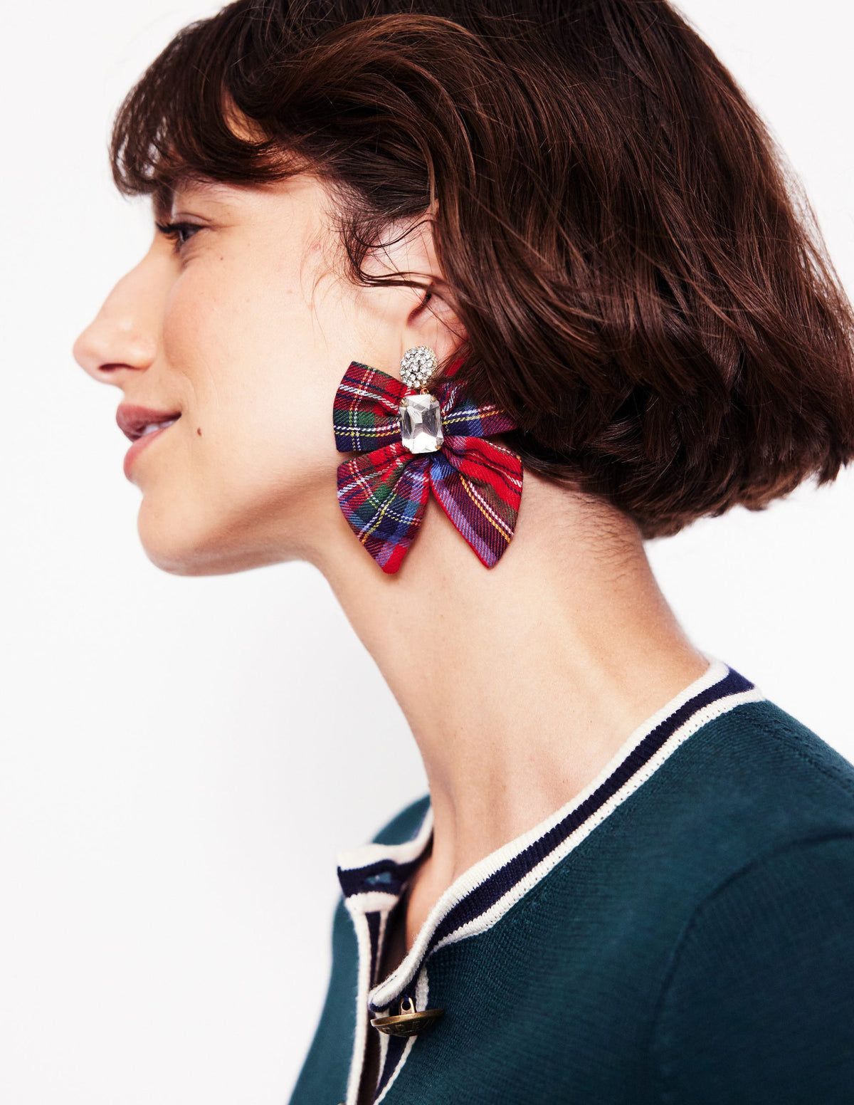 Novelty Bow Earrings-Red and Blue Check - Image 1
