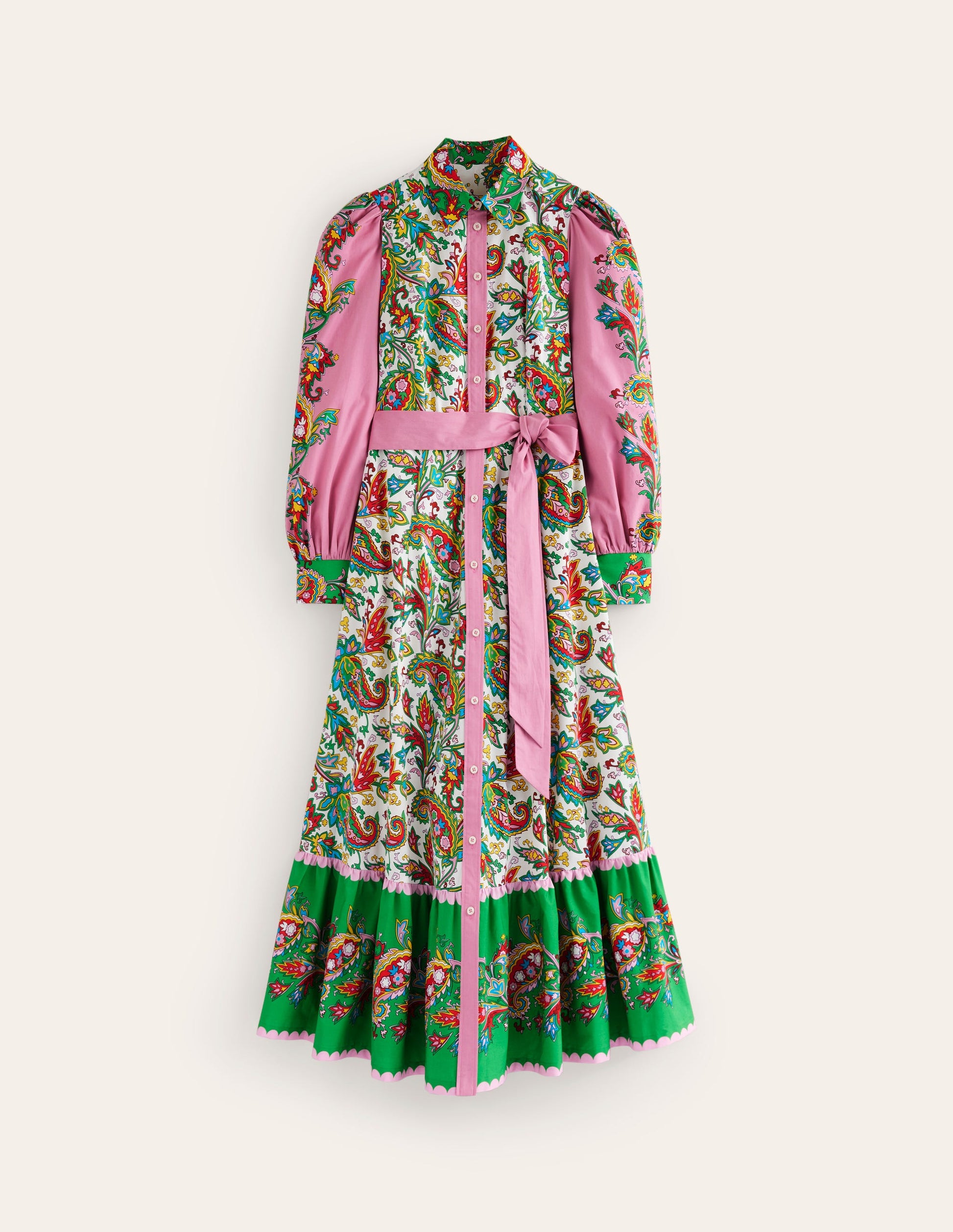 Cotton Midi Shirt Dress-Ivory, Paisley Azure-6