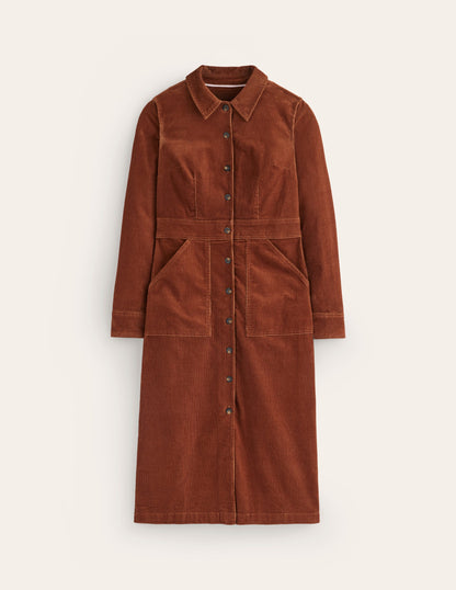 Flora Cord Midi Shirt Dress-Cognac