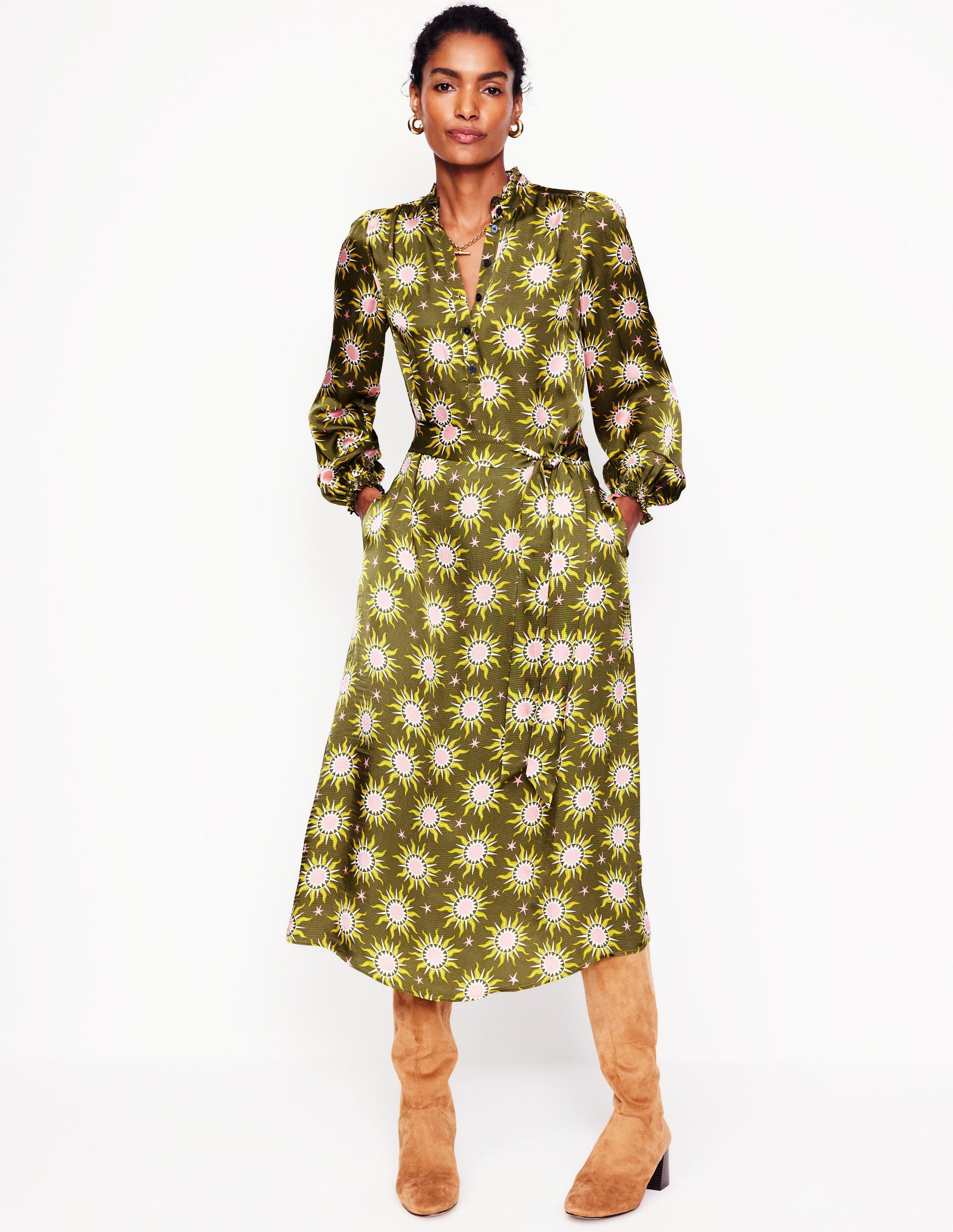 Jasmine Satin Midi Dress-Winter Moss, Celestial-4