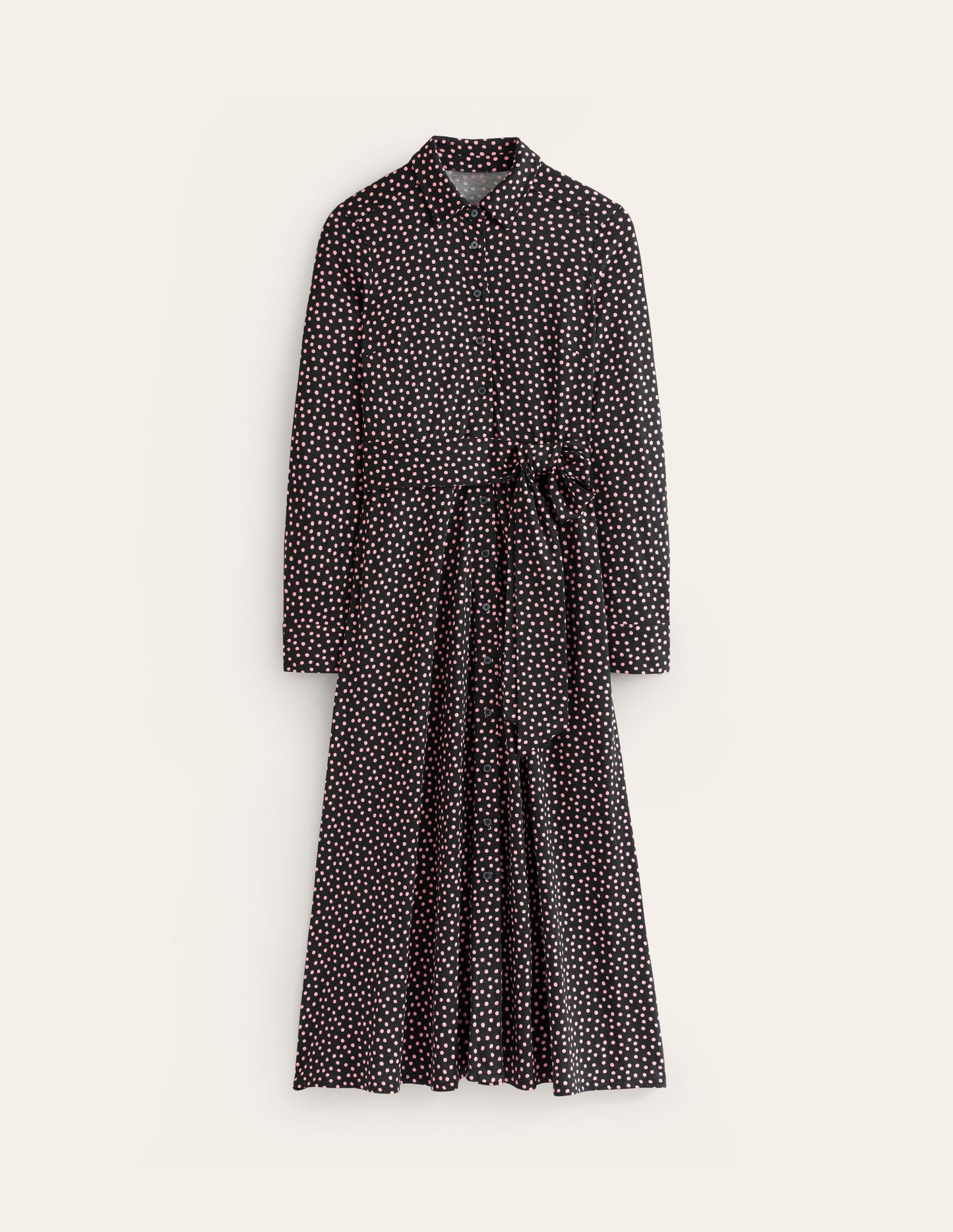 Marcia Jersey Midi Shirt Dress-Black, Abstract Dot