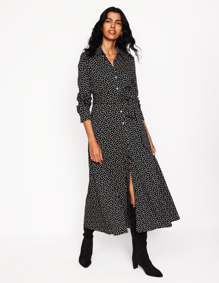Marcia Jersey Shirt Dress-Black, Abstract Dot
