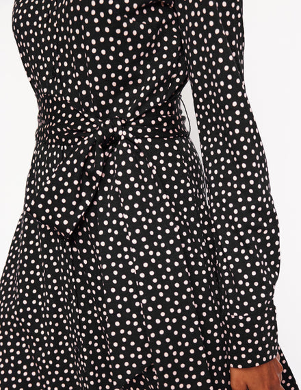 Marcia Jersey Shirt Dress-Black, Abstract Dot
