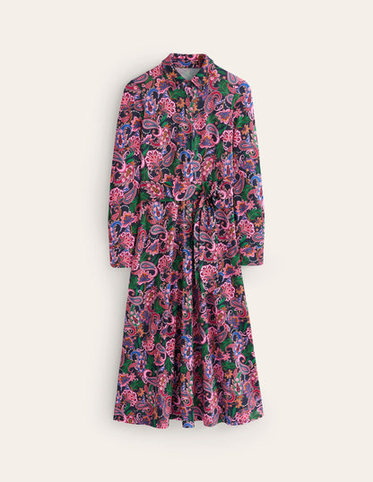 Marcia Jersey Midi Shirt Dress-Multi, Botanical Paisley