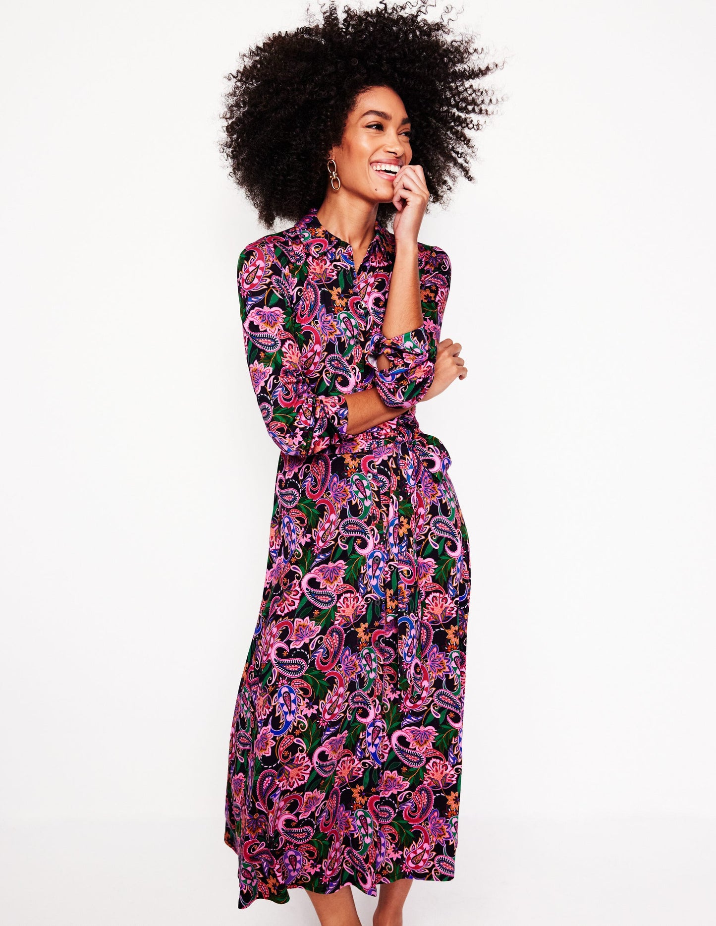 Marcia Jersey Midi Shirt Dress-Multi, Botanical Paisley