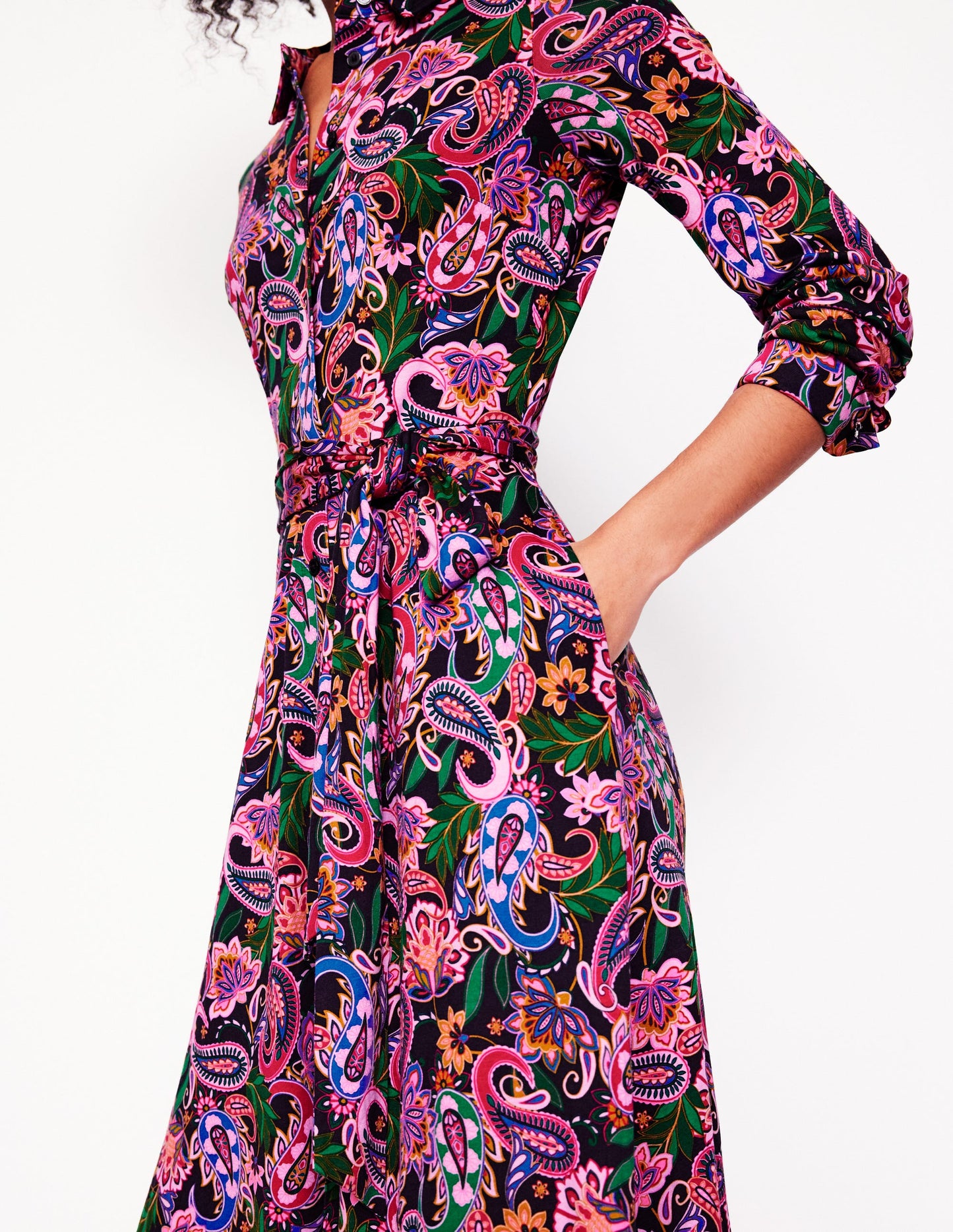 Marcia Jersey Midi Shirt Dress-Multi, Botanical Paisley