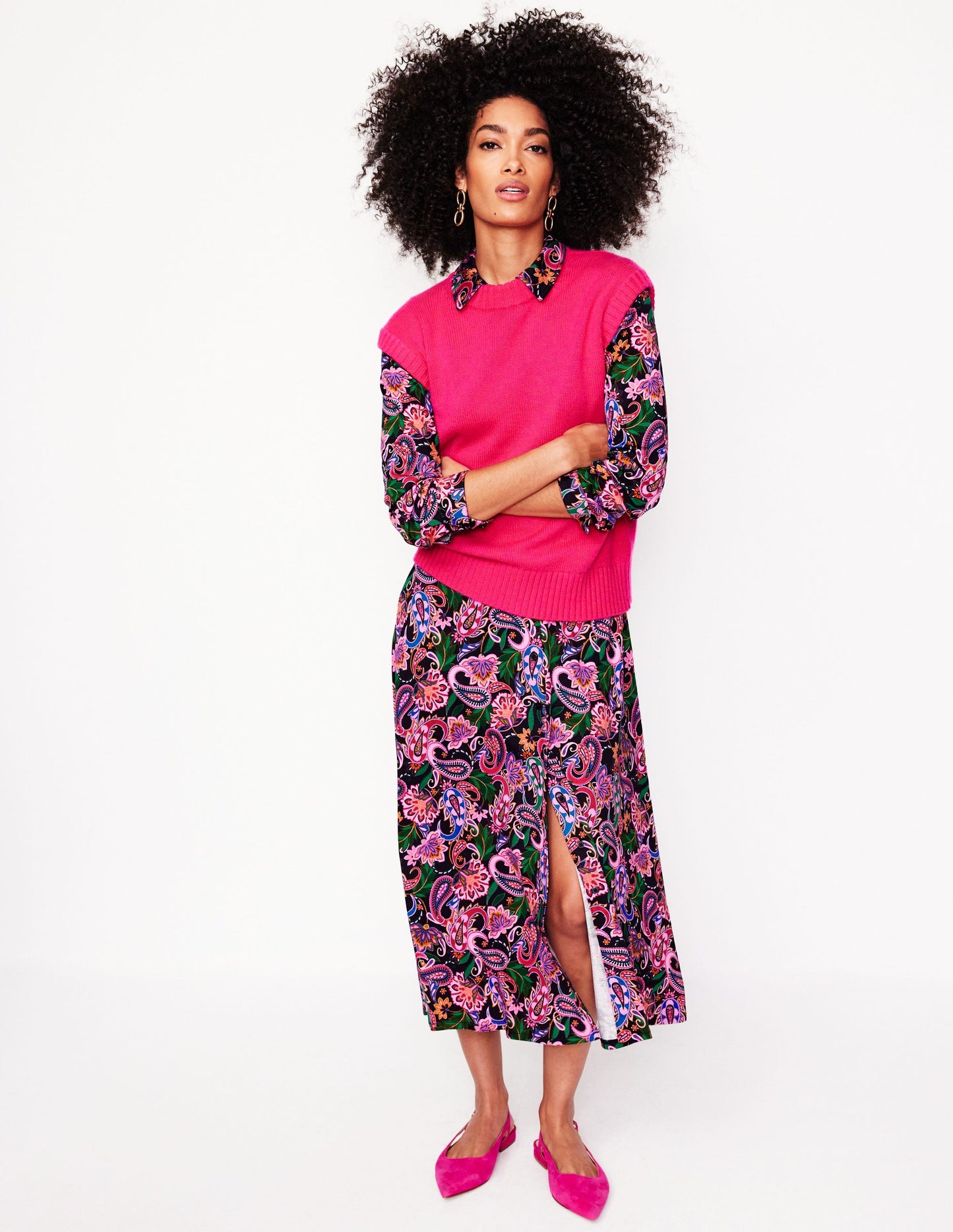 Marcia Jersey Midi Shirt Dress-Multi, Botanical Paisley