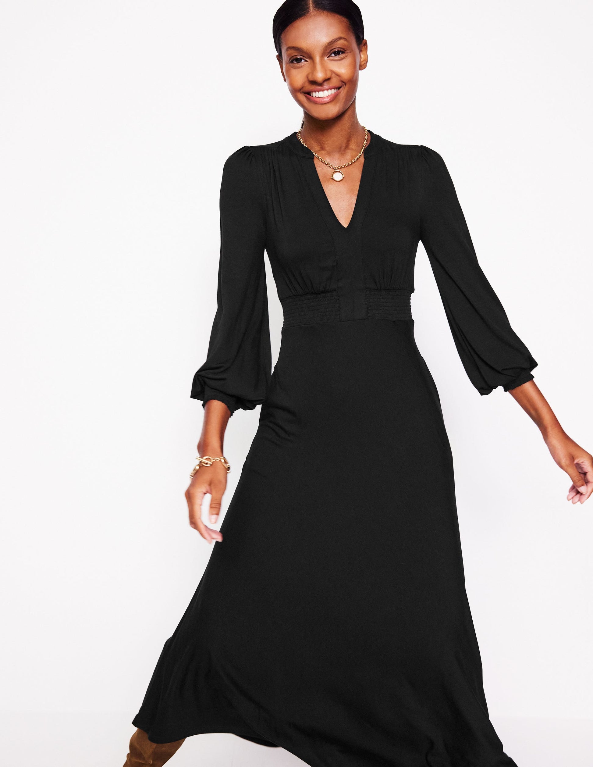 jersey midi dress black Monroe Travel Jersey Twist Front Midi Dress