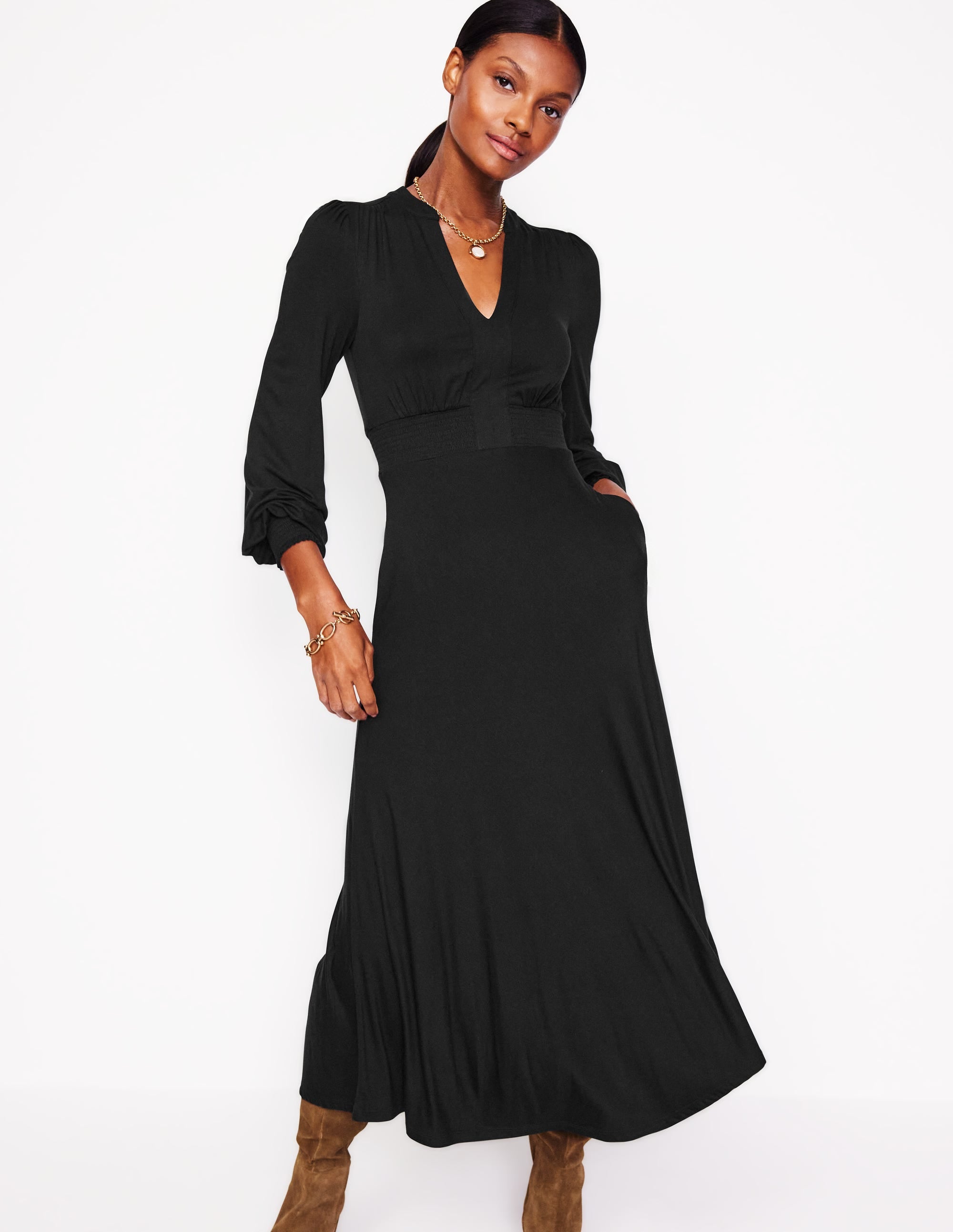 Georgia Jersey Midi Dress-Black - Image 4