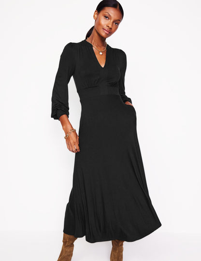 Ivy Smocked Midi Dress-Black