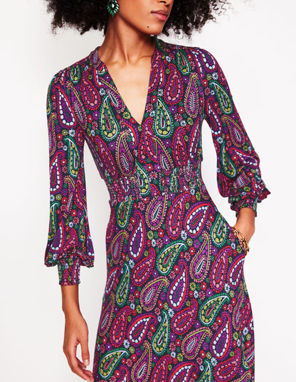 Ivy Smocked Midi Dress-Multi, Illustrated Paisley