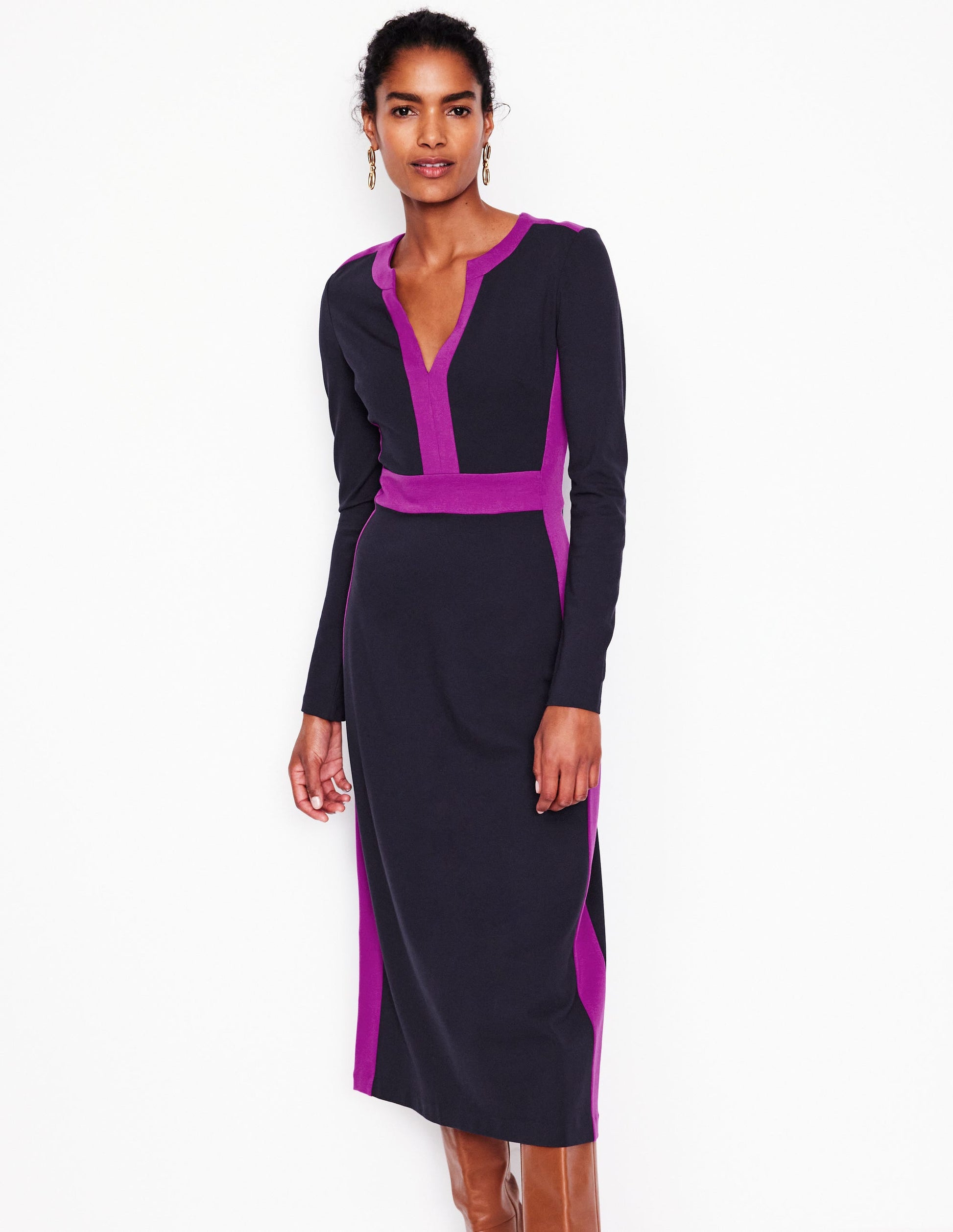 Catherine Ponte Midi Dress-Navy-4