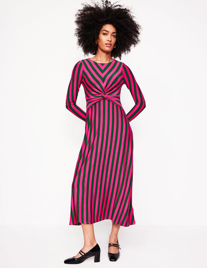 Twisted Waist Jersey Dress-Pink Peacock and Eden, Stripe