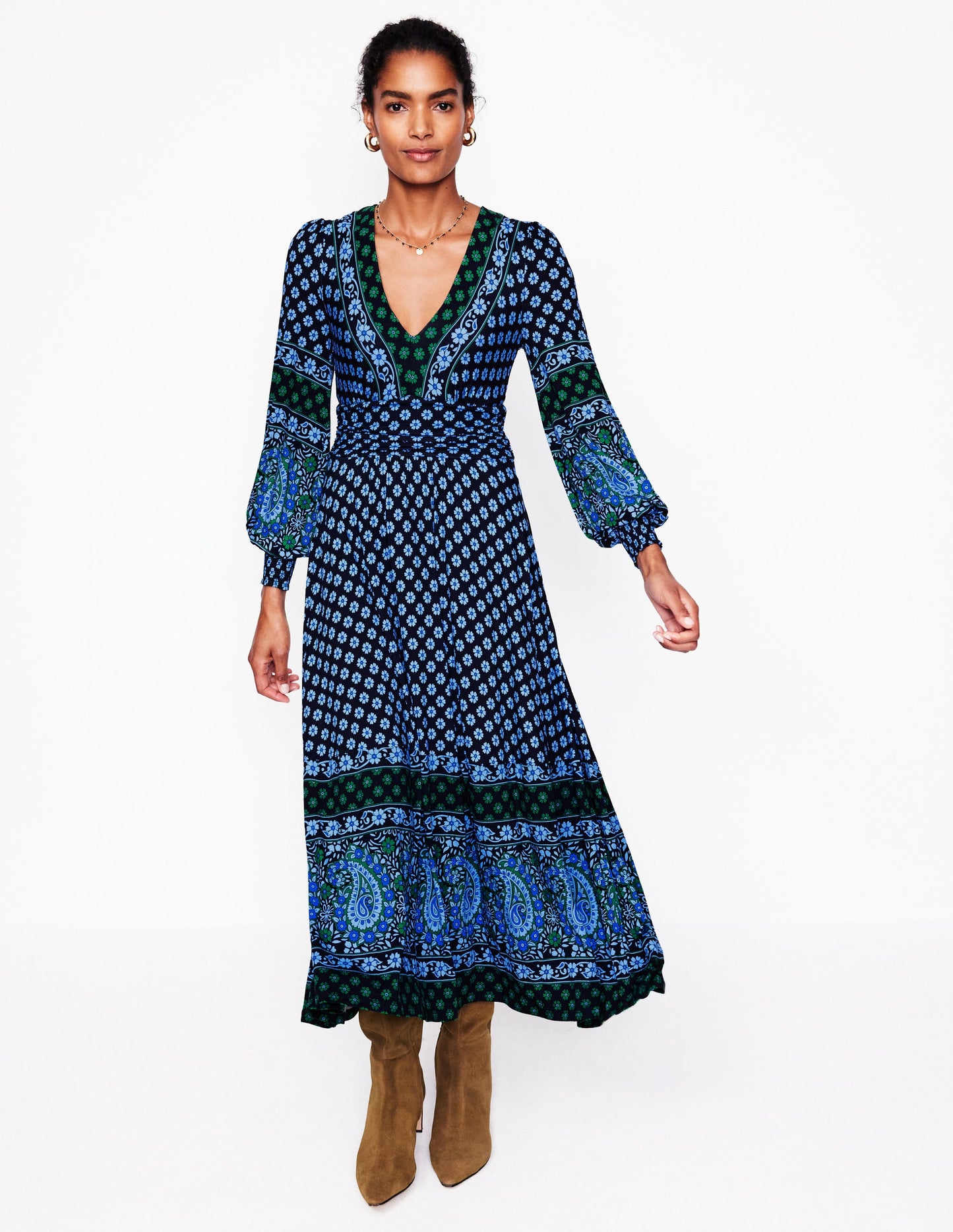 Daphne Jersey Maxi Dress -Dawn Blue, Paisley Posy