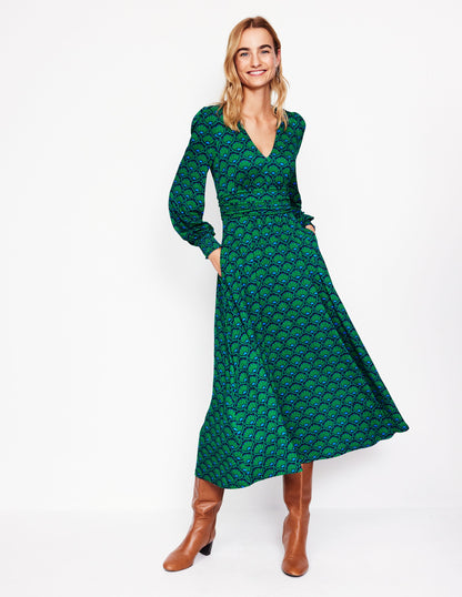 Daphne Jersey Maxi Dress -Rich Emerald, Lotus Stamp