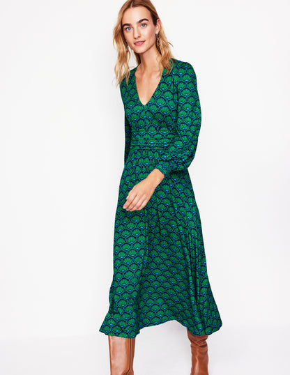 Daphne Jersey Maxi Dress -Rich Emerald, Lotus Stamp