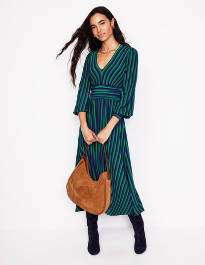 Daphne Jersey Maxi Dress -Rich Emerald, Mazarine Stripe