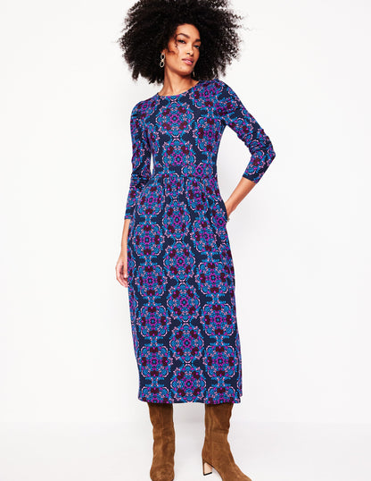Puff Sleeve Blouson Dress-Regal Purple, Mosaic Cascade-4