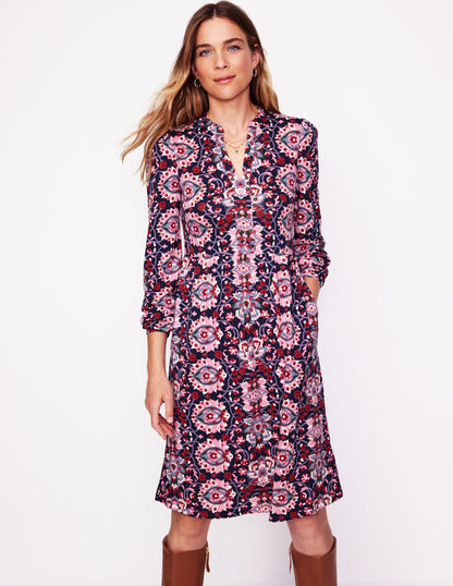 Naomi Relaxed Jersey Dress-Old Rose, Bloom Trellis