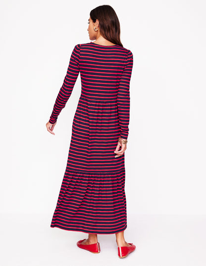 Emma Long Sleeve Jersey Dress-Navy, Rouge Stripe