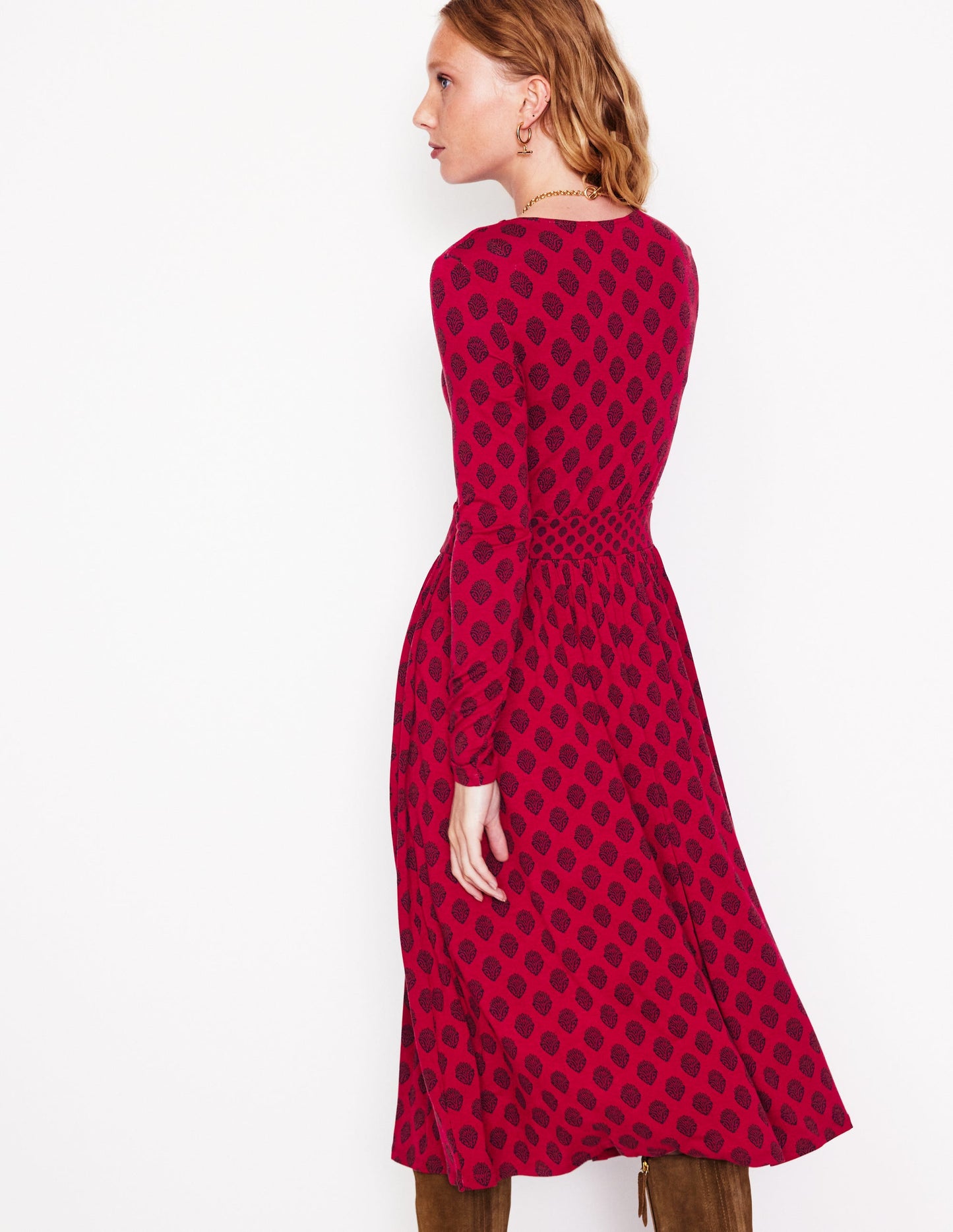 Thea Long Sleeve Jersey Dress-Red Liquorice, Ornate Stamp