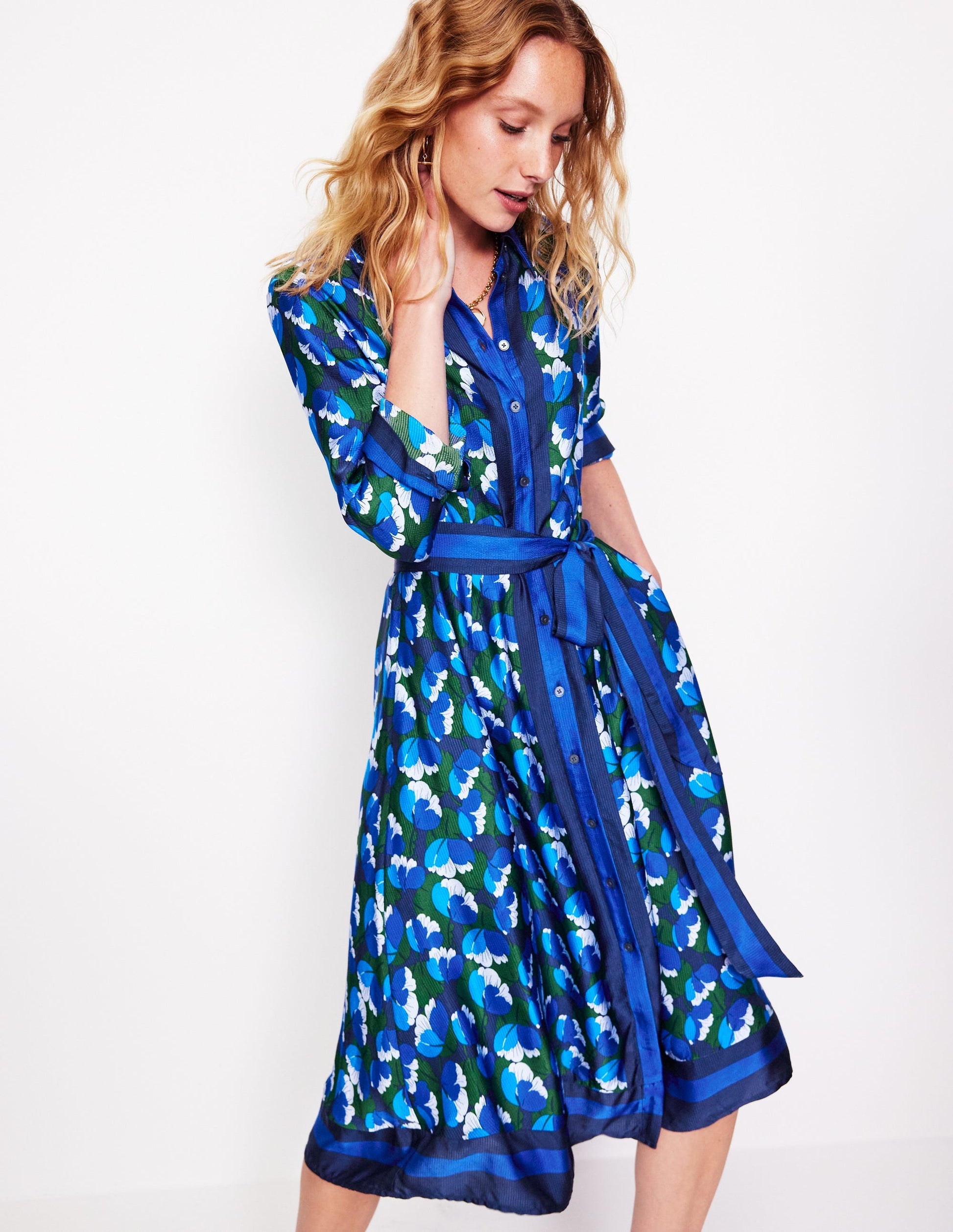 Kate Satin Shirt Dress-French Navy, Tulip Valley-1
