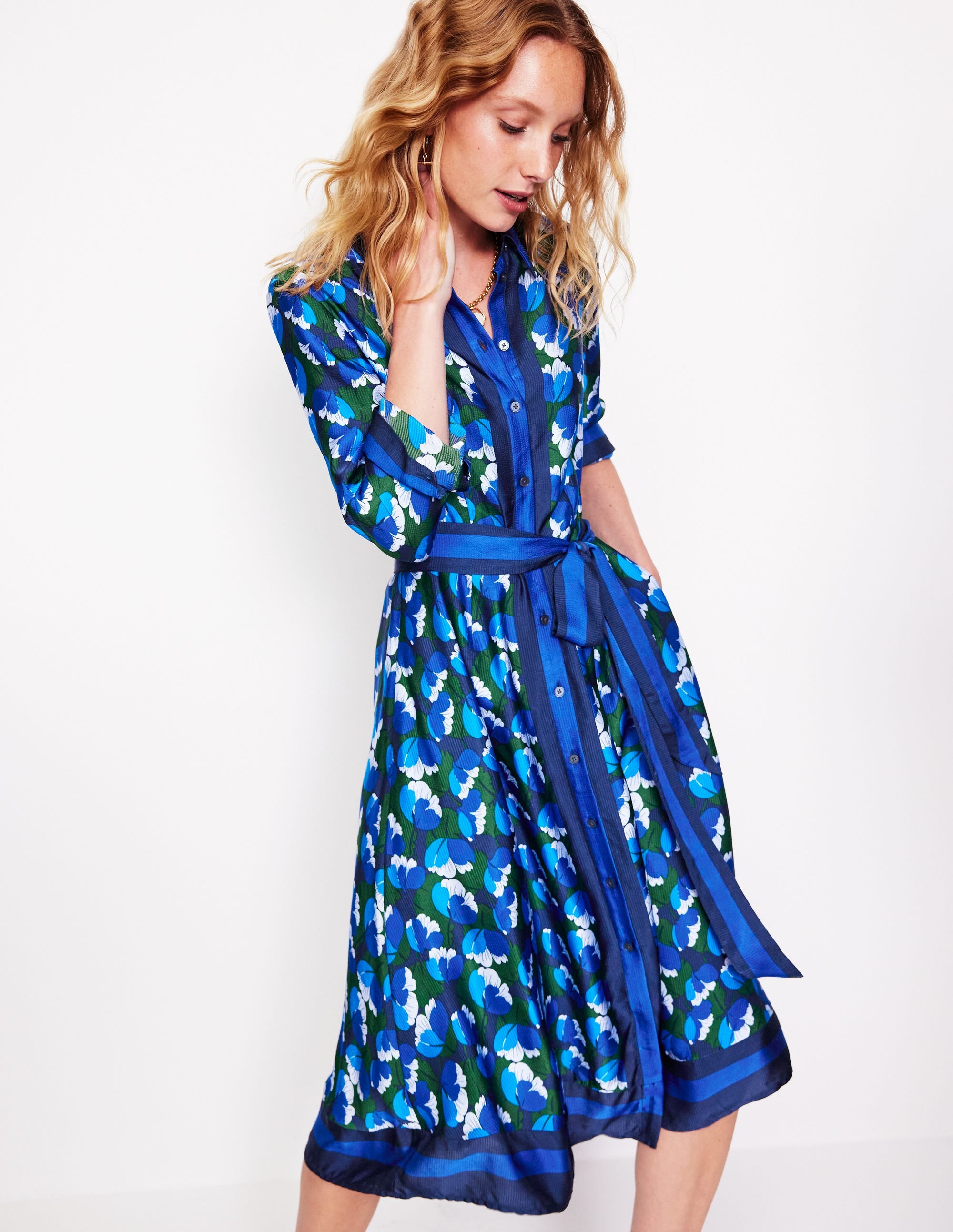 Kate Satin Shirt Dress-French Navy, Tulip Valley - Image 1