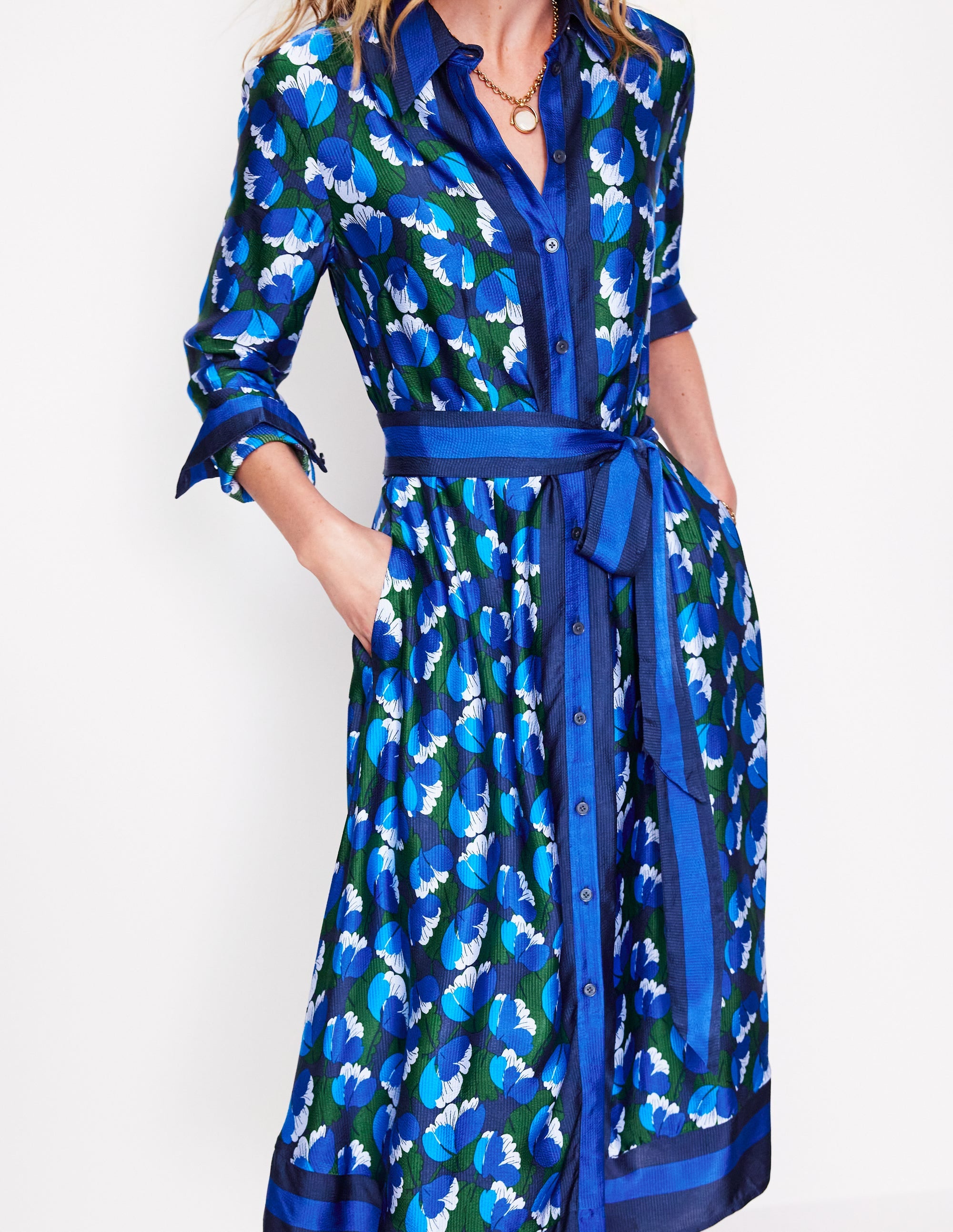 Kate Satin Shirt Dress-French Navy, Tulip Valley - Image 2