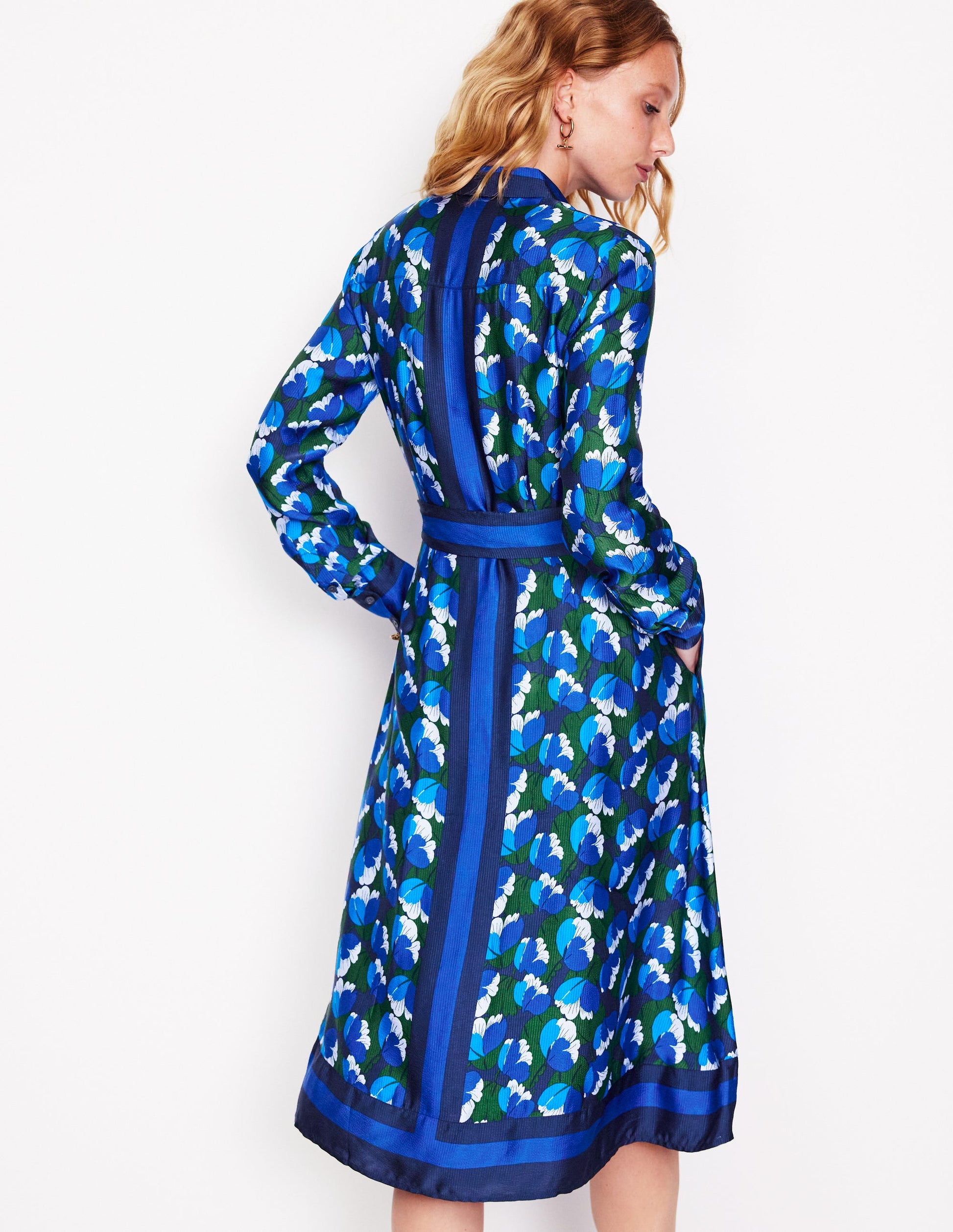 Kate Satin Shirt Dress-French Navy, Tulip Valley-3