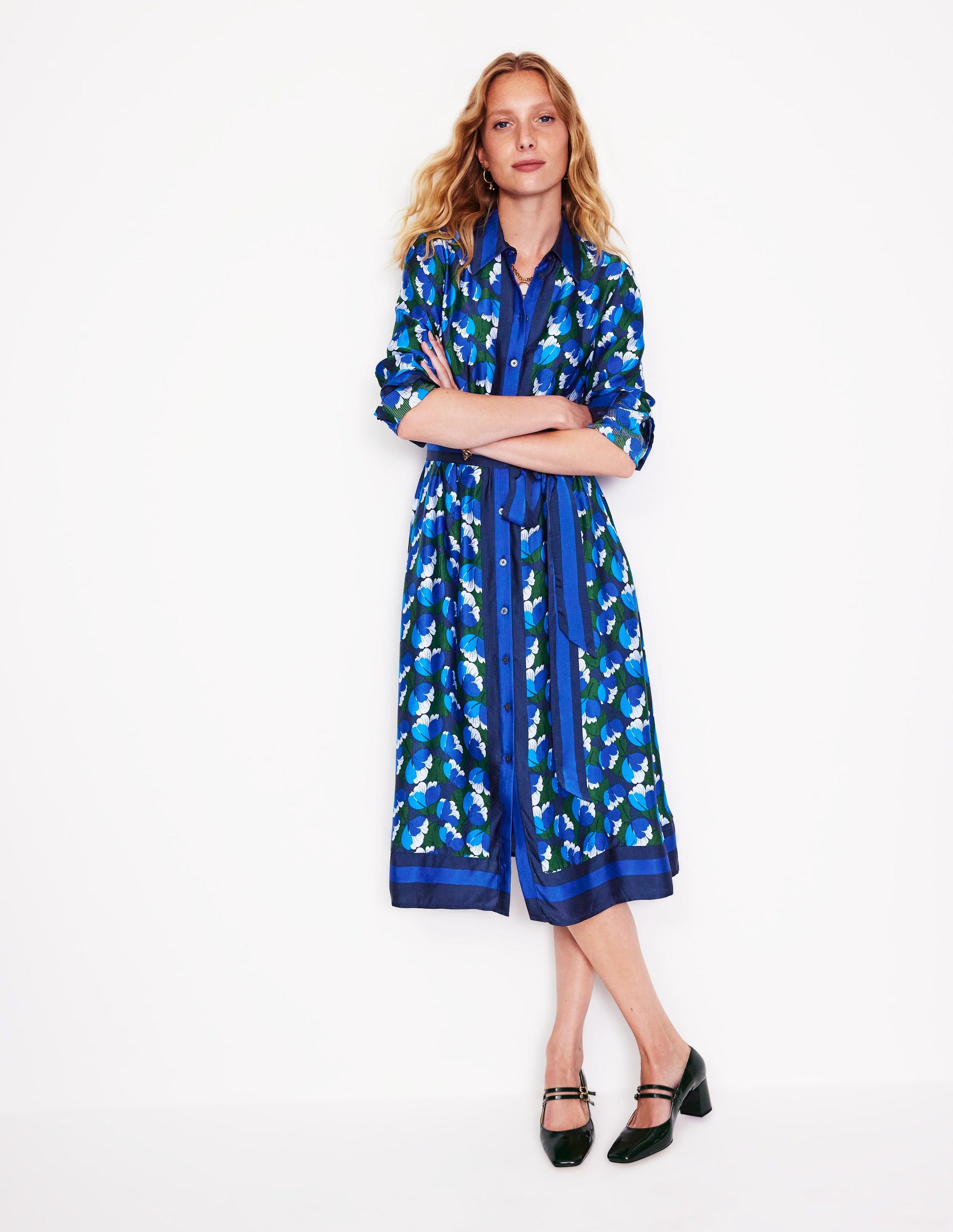 Kate Satin Shirt Dress-French Navy, Tulip Valley-4