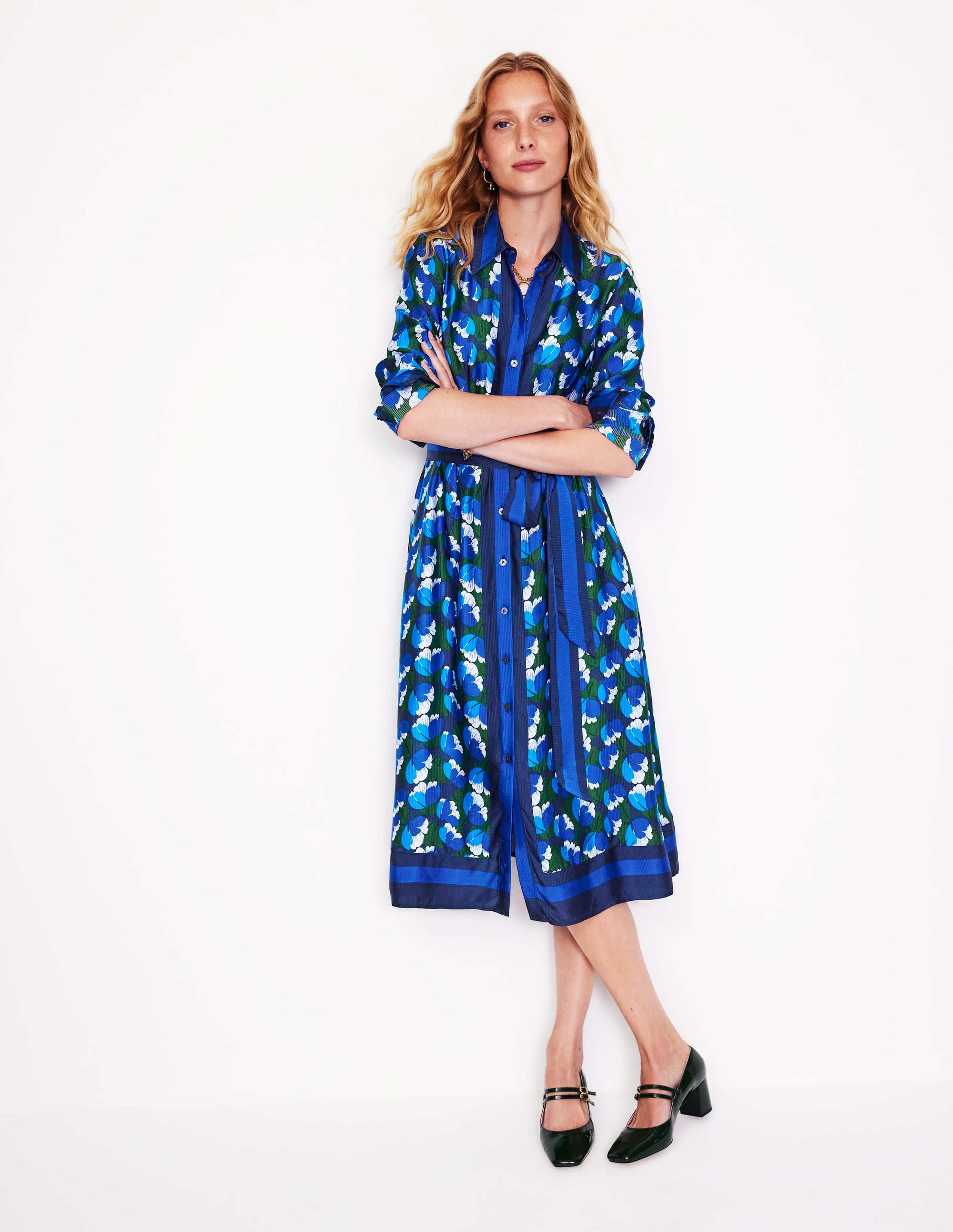 Kate Satin Shirt Dress-French Navy, Tulip Valley - Image 4