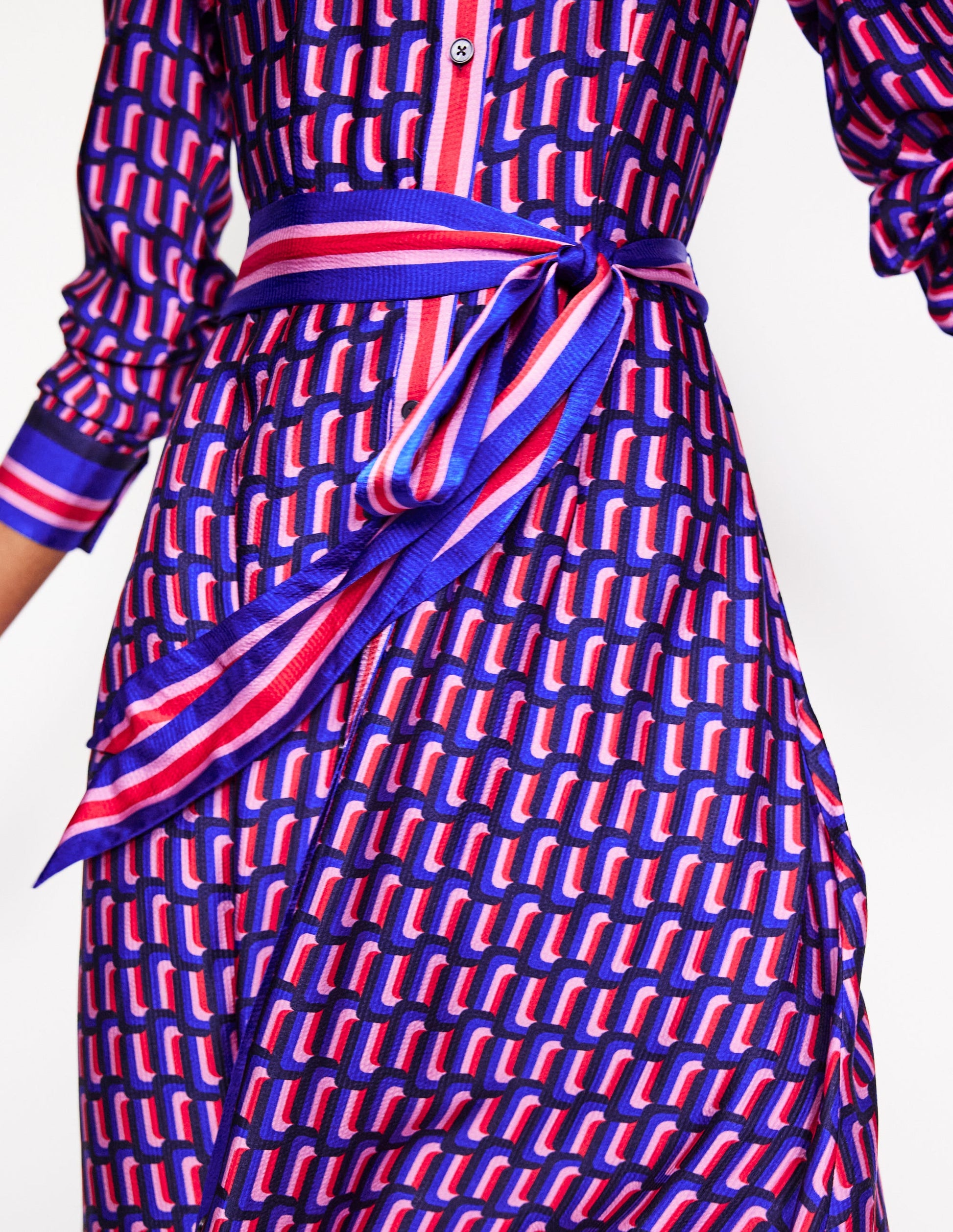 Kate Satin Shirt Dress-Mazarine Blue, Falling Geo-3