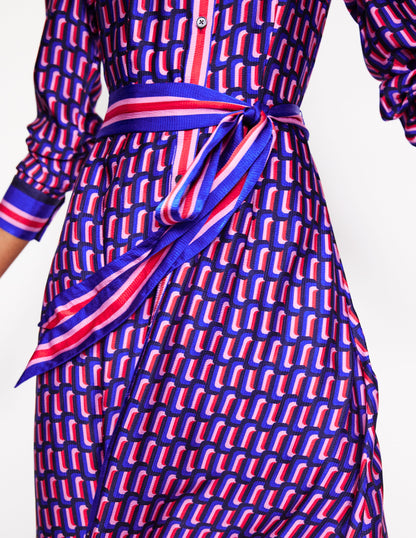 Kate Satin Shirt Dress-Mazarine Blue, Falling Geo-3